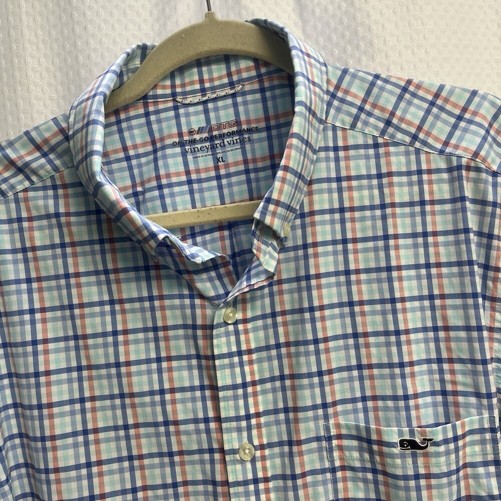 Vineyard Vines Men’s Blue Plaid Performance Button Down‎ Whale Preppy XL